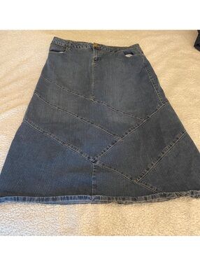Cato Woman Plus Size Long Denim Maxi Skirt Blue Chevron Panel A-Line Y2K